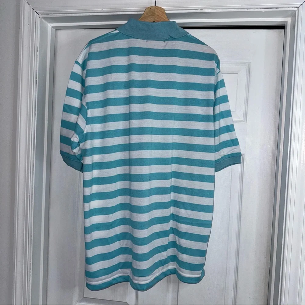 NWT Polo Ralph Lauren Polo Shirt Teal White Striped Pique Cotton XL Classic Fit